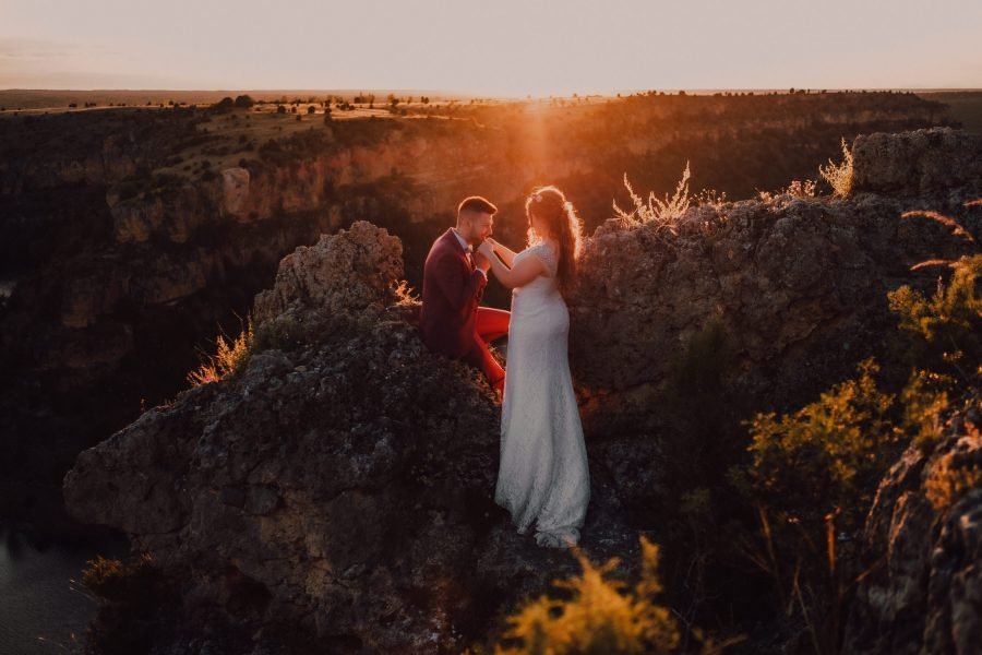 Spain wedding elopement sunset romantic trash the dress in Segovia